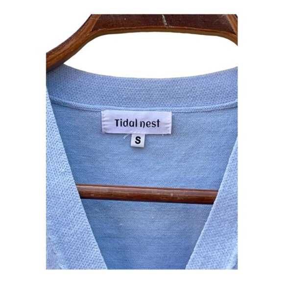 Tidal Nest Baby Blue V-Neck Short-Sleeve Cropped Cardigan Sz M - Picture 3 of 6